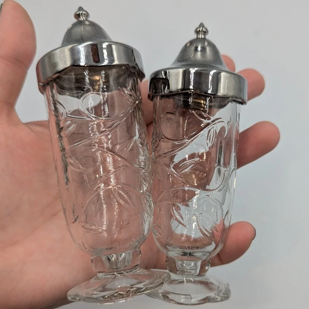 Princess House Salt and Pepper Shakers Crystal Fantasia Etched Glass Set 5244